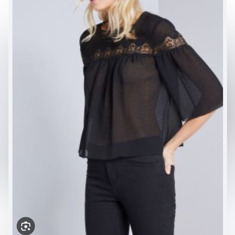 Claudie Pierlot Sheer Top Size 36 (Size 6) Embroidered Lace Black